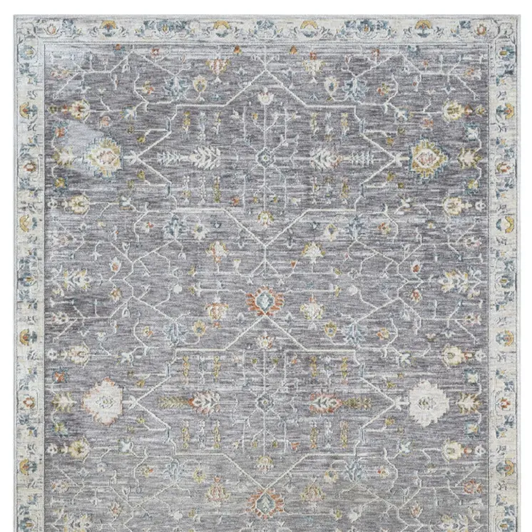 10' X 14' Gray and Ivory Floral Area Rug