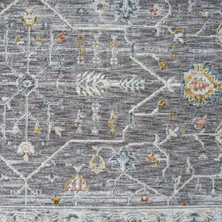 10' X 14' Gray and Ivory Floral Area Rug