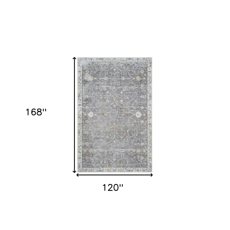10' X 14' Gray and Ivory Floral Area Rug