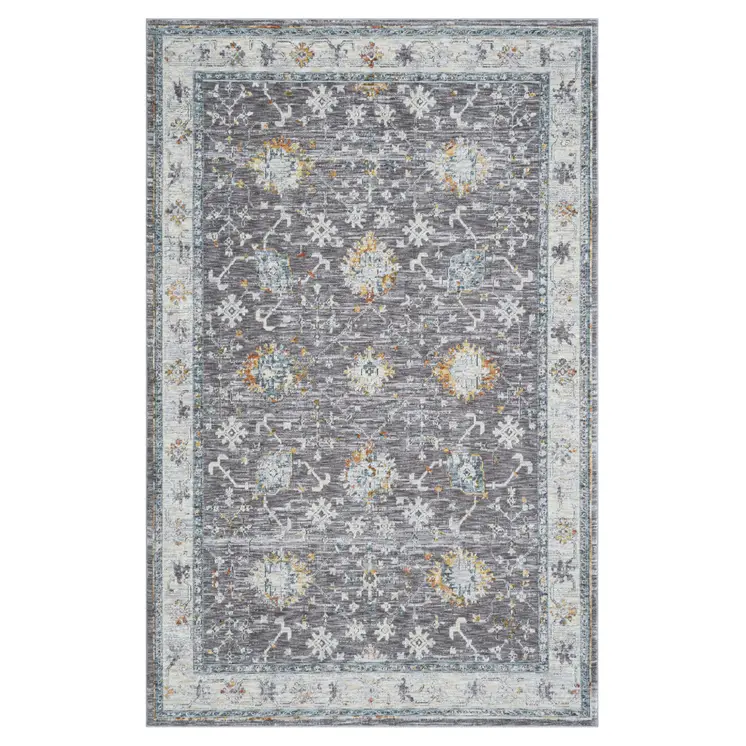 2' X 3' Gray and Ivory Floral Area Rug