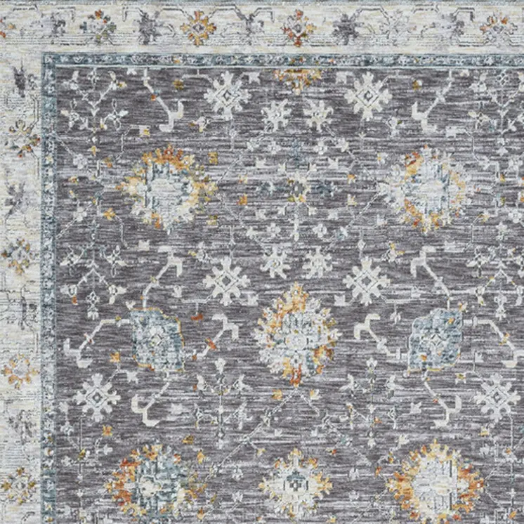 8' Gray And Blue Floral Distressed Runner Rug