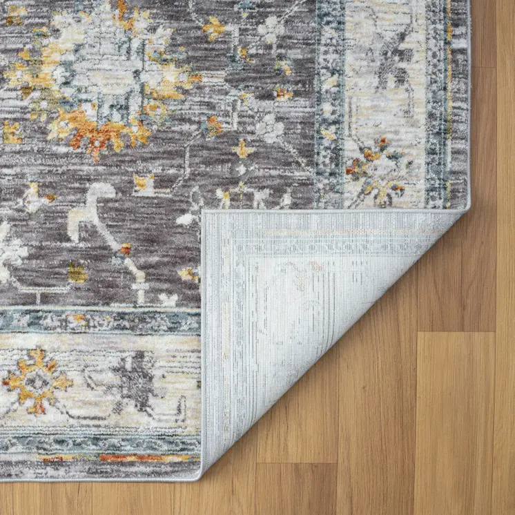 5' X 8' Gray and Ivory Floral Area Rug