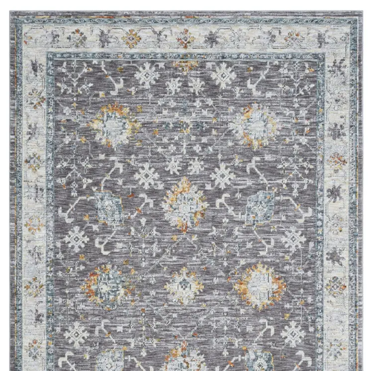 8' X 10' Gray and Ivory Floral Area Rug