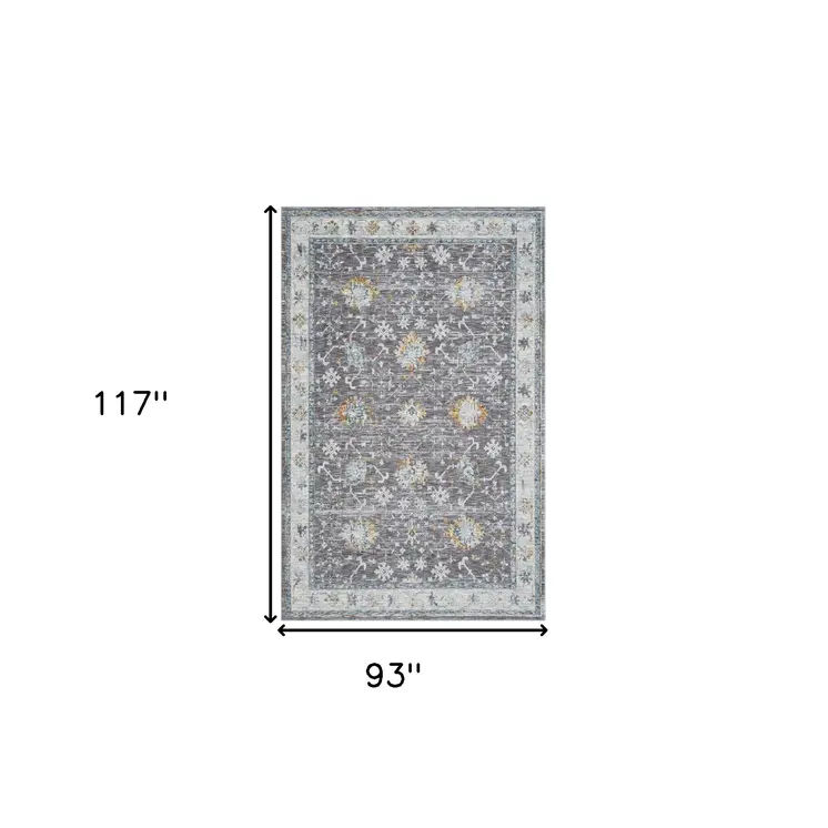 8' X 10' Gray and Ivory Floral Area Rug