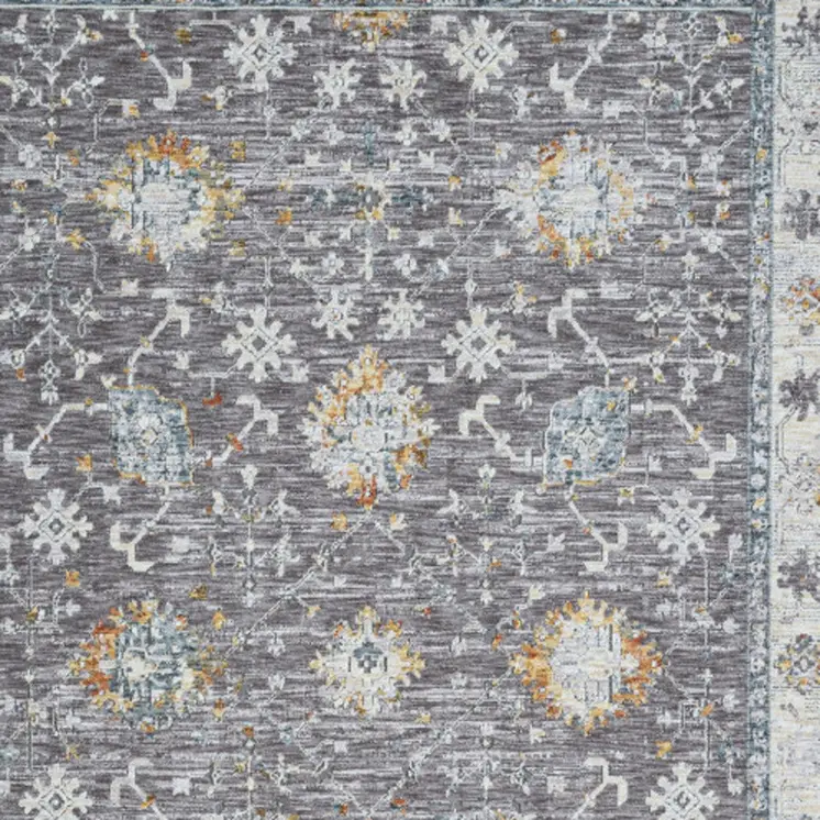 9' X 12' Gray and Ivory Floral Area Rug