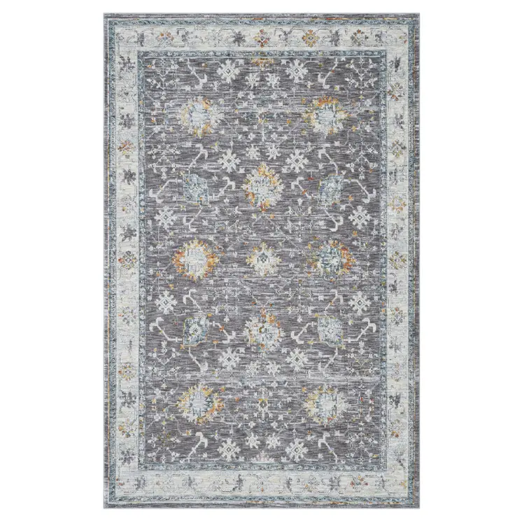 9' X 12' Gray and Ivory Floral Area Rug
