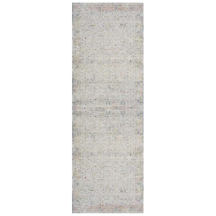 8' Gray And Blue Floral Distressed Runner Rug