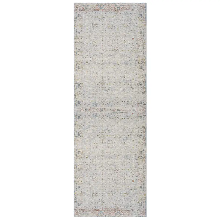 8' Gray And Blue Floral Distressed Runner Rug