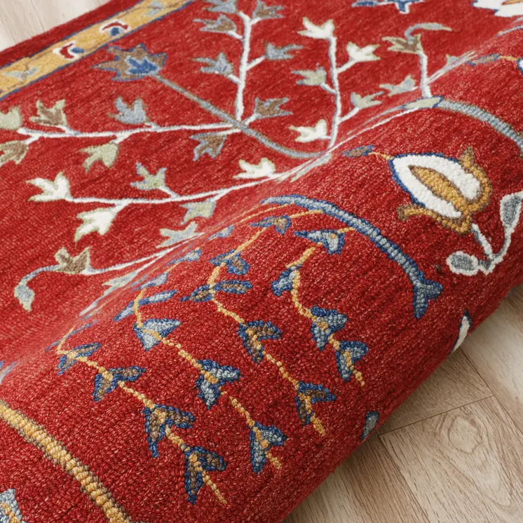 9' X 12' Red and Ivory Wool Floral Hand Tufted Area Rug