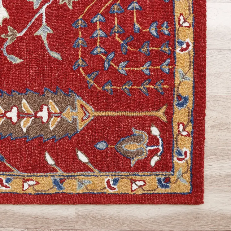 9' X 12' Red and Ivory Wool Floral Hand Tufted Area Rug