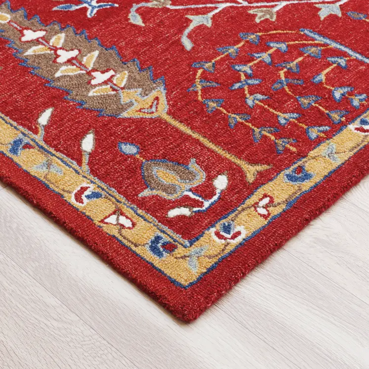 9' X 12' Red and Ivory Wool Floral Hand Tufted Area Rug
