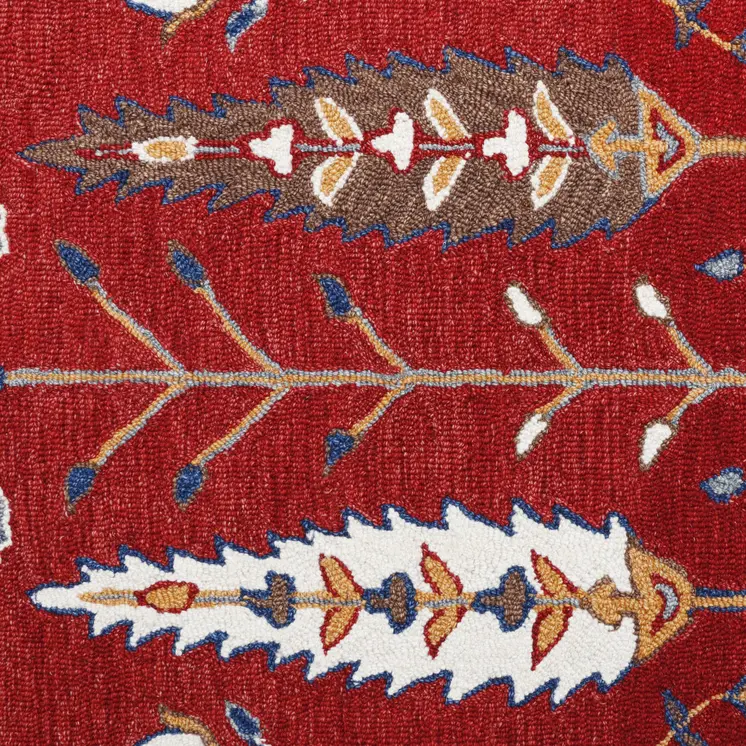 9' X 12' Red and Ivory Wool Floral Hand Tufted Area Rug