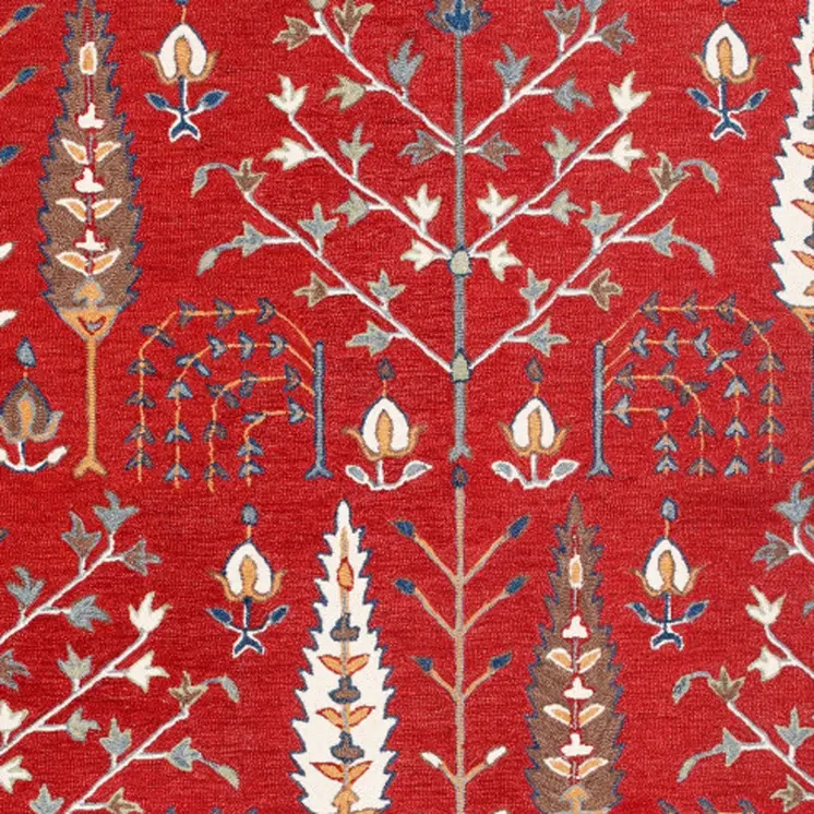 9' X 12' Red and Ivory Wool Floral Hand Tufted Area Rug