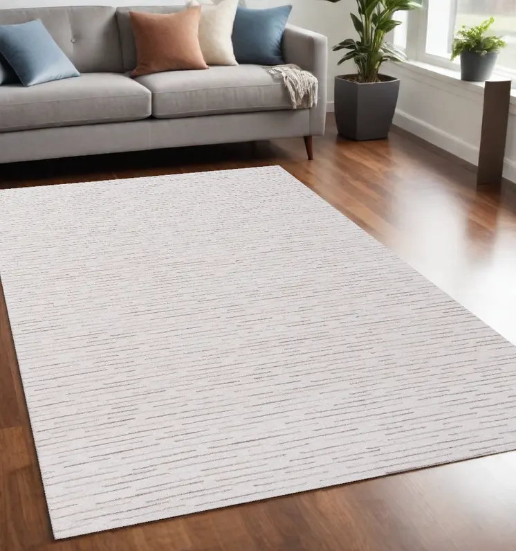 5' X 8' Beige and Ivory Wool Striped Hand Tufted Area Rug
