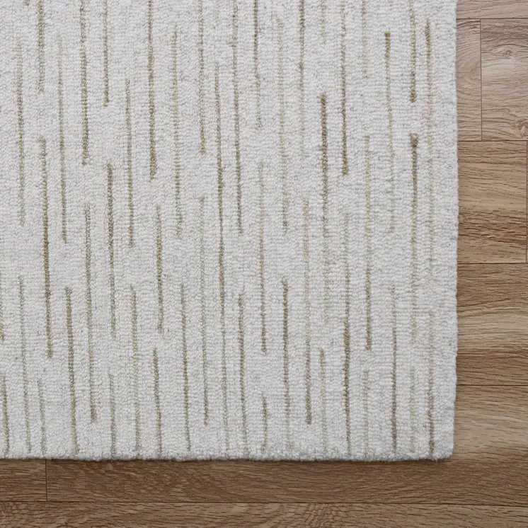 5' X 8' Beige and Ivory Wool Striped Hand Tufted Area Rug