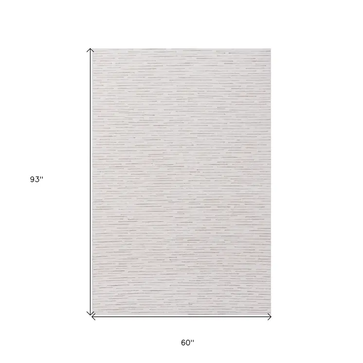 5' X 8' Beige and Ivory Wool Striped Hand Tufted Area Rug