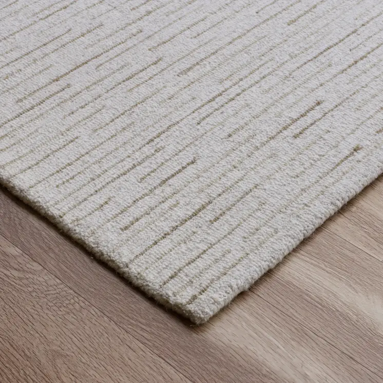 8' X 10' Beige and Ivory Wool Striped Hand Tufted Area Rug