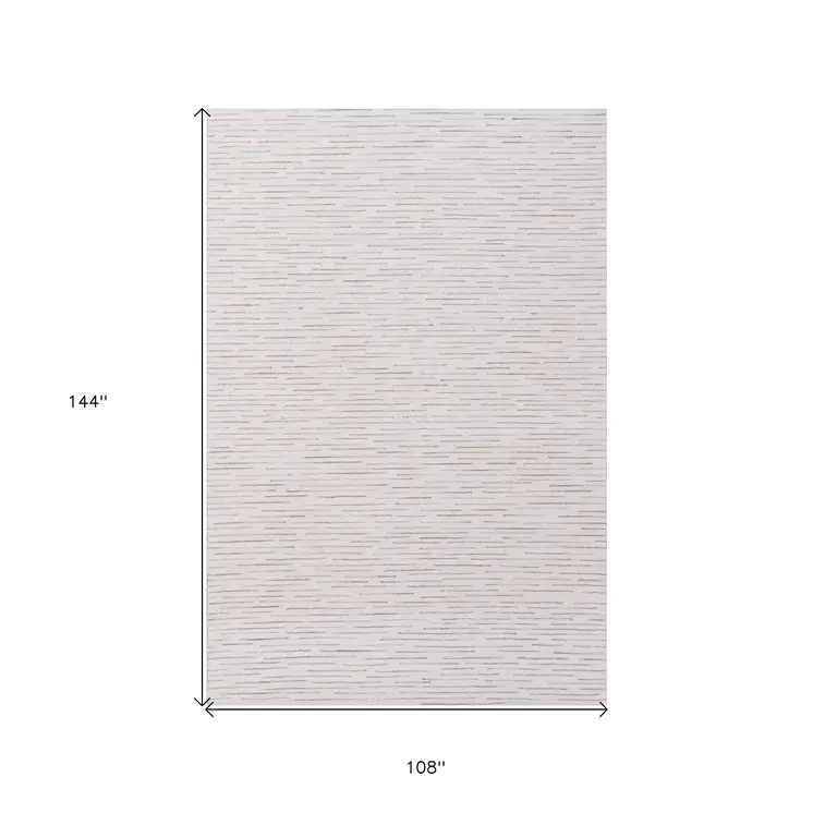 9' X 12' Beige and Ivory Wool Striped Hand Tufted Area Rug