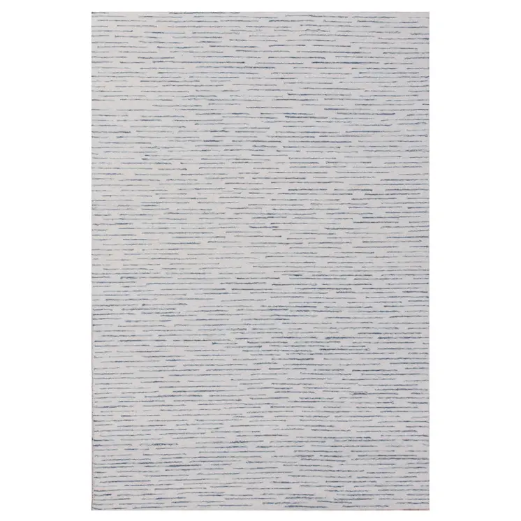 5' X 8' Ivory and Blue Wool Striped Hand Tufted Area Rug