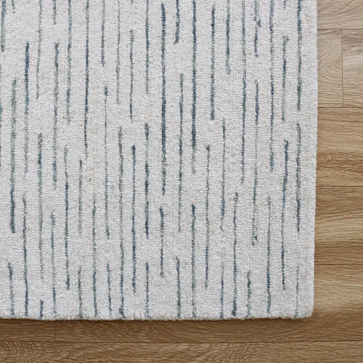 5' X 8' Ivory and Blue Wool Striped Hand Tufted Area Rug
