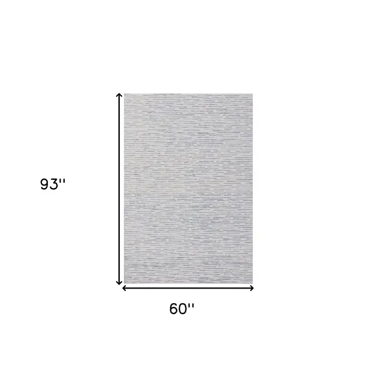 5' X 8' Ivory and Blue Wool Striped Hand Tufted Area Rug