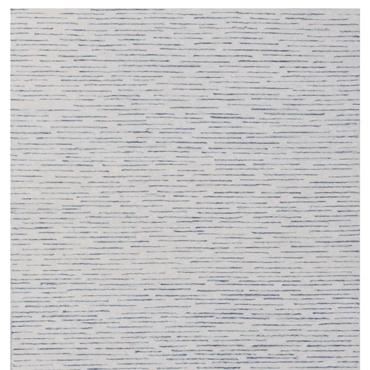5' X 8' Ivory and Blue Wool Striped Hand Tufted Area Rug