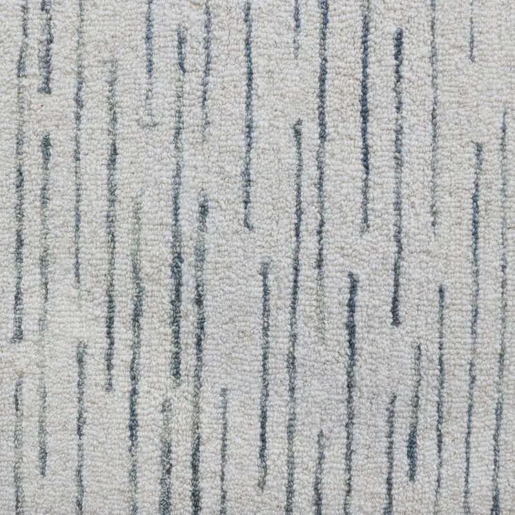 9' X 12' Ivory and Blue Wool Striped Hand Tufted Area Rug