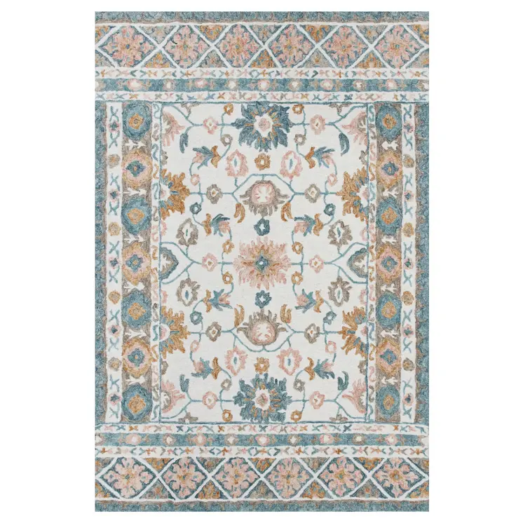 8' X 10' Blue and Ivory Wool Floral Hand Tufted Area Rug