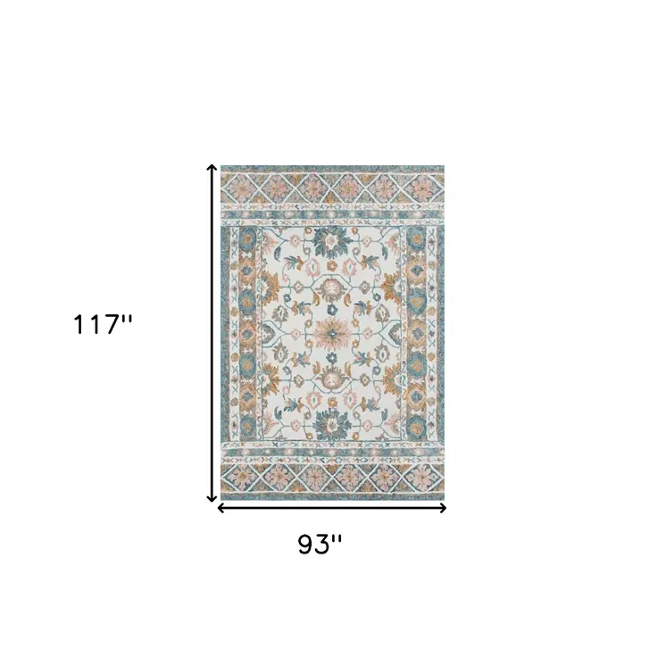 8' X 10' Blue and Ivory Wool Floral Hand Tufted Area Rug