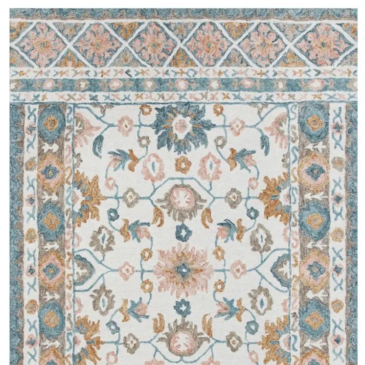 8' X 10' Blue and Ivory Wool Floral Hand Tufted Area Rug