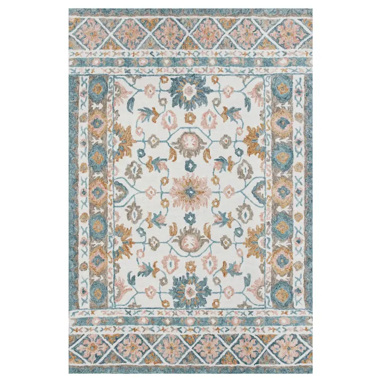 9' X 12' Blue and Ivory Wool Floral Hand Tufted Area Rug