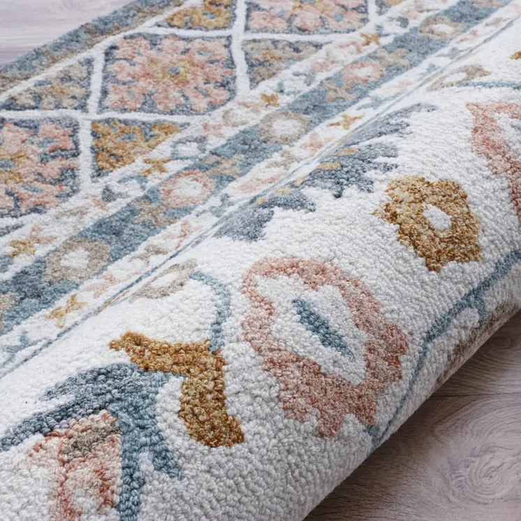 9' X 12' Blue and Ivory Wool Floral Hand Tufted Area Rug