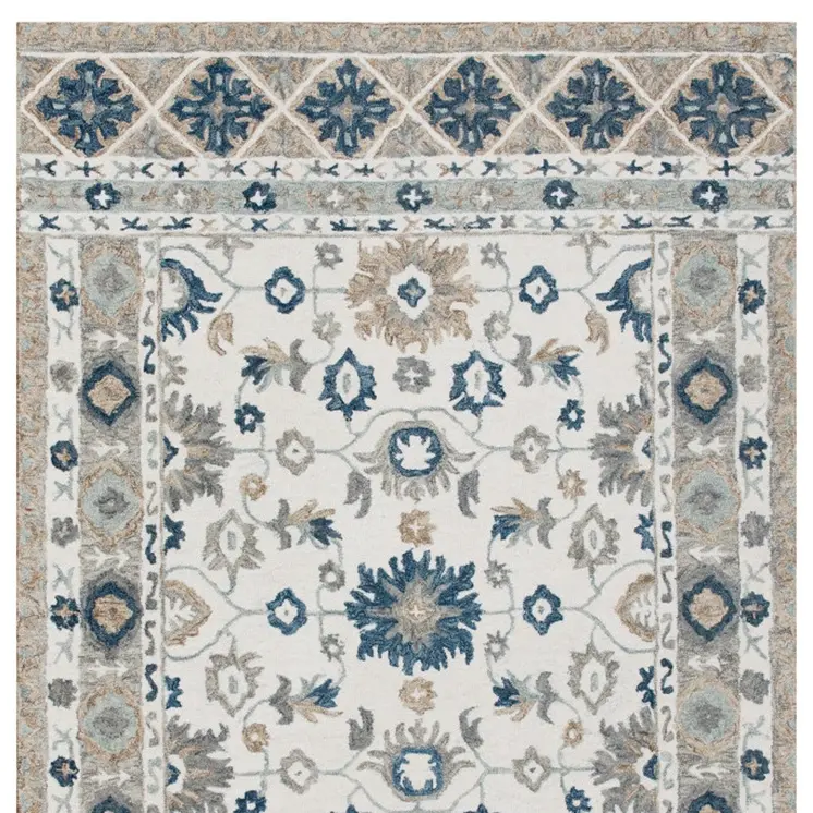 5' X 8' Blue and Ivory Wool Floral Hand Tufted Area Rug