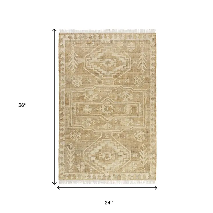 2' X 3' Brown Jute Medallion Hand Woven Area Rug