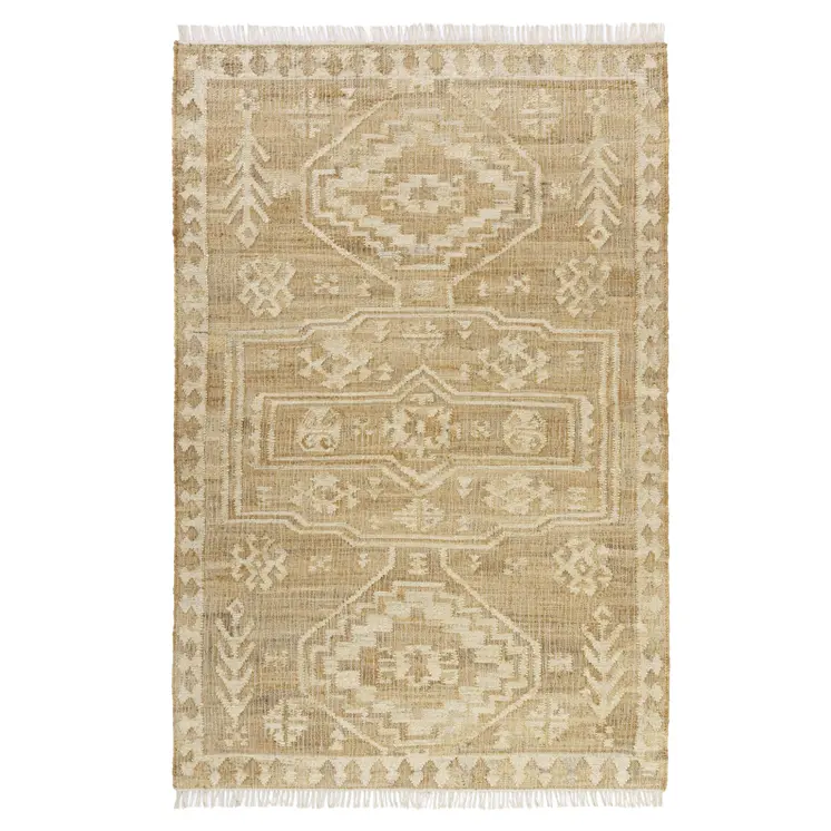 8' X 10' Natural and Ivory Medallion Hand Woven Area Rug