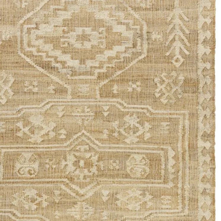 8' X 10' Natural and Ivory Medallion Hand Woven Area Rug