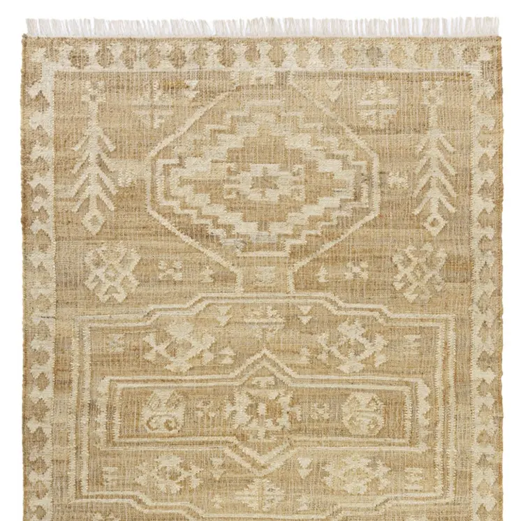 8' X 10' Natural and Ivory Medallion Hand Woven Area Rug