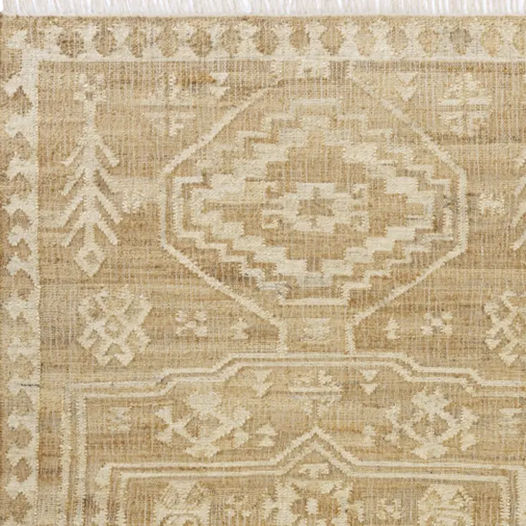 9' X 12' Natural and Ivory Medallion Hand Woven Area Rug