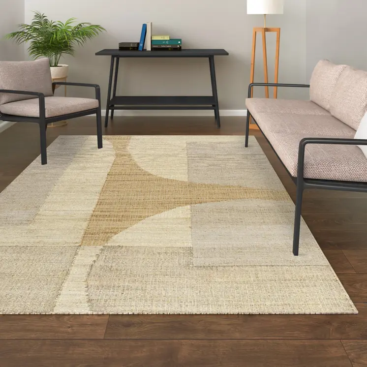 8' Natural And Ivory Jute Abstract Hand Woven Runner Rug