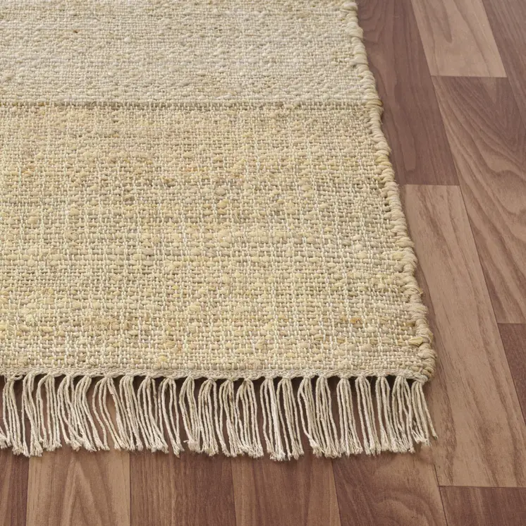 8' Natural And Ivory Jute Abstract Hand Woven Runner Rug