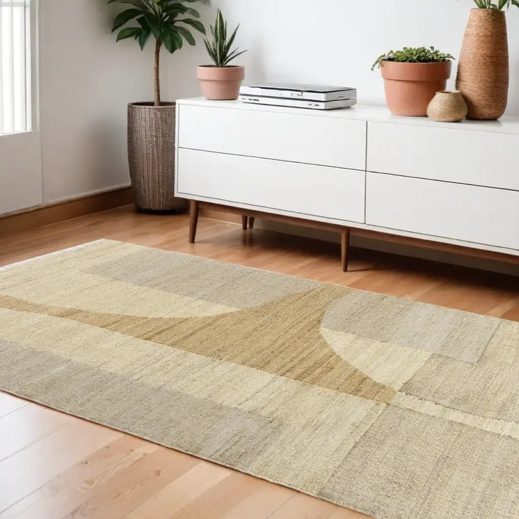 8' X 10' Natural and Ivory Abstract Hand Woven Area Rug