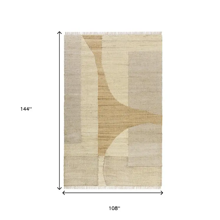 9' X 12' Natural and Ivory Abstract Hand Woven Area Rug