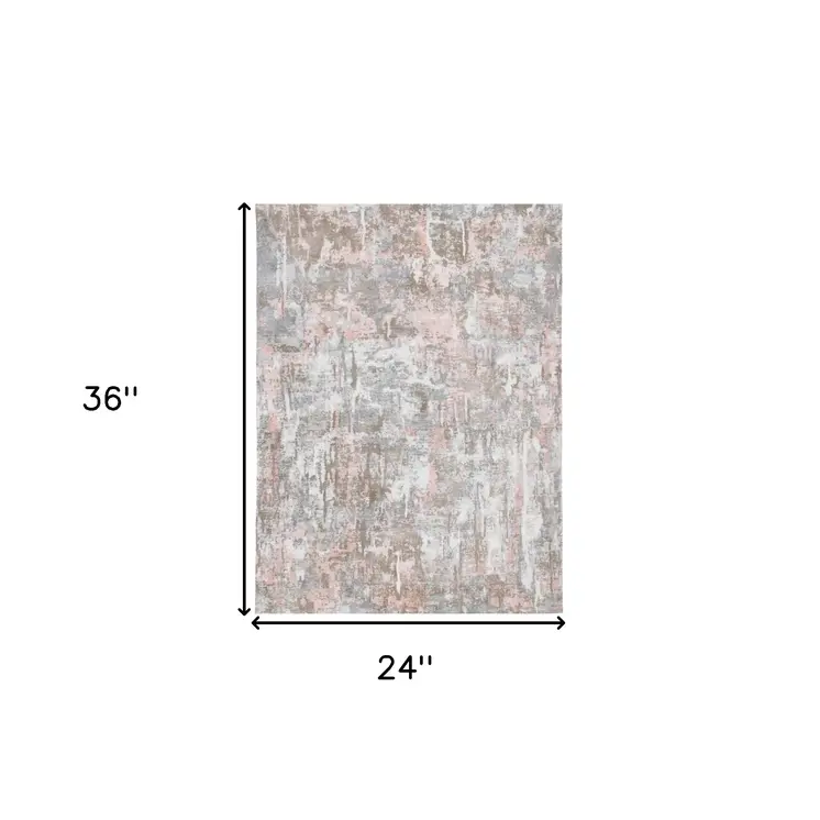 2' X 3' Gray and Pink Abstract Hand Loomed Area Rug