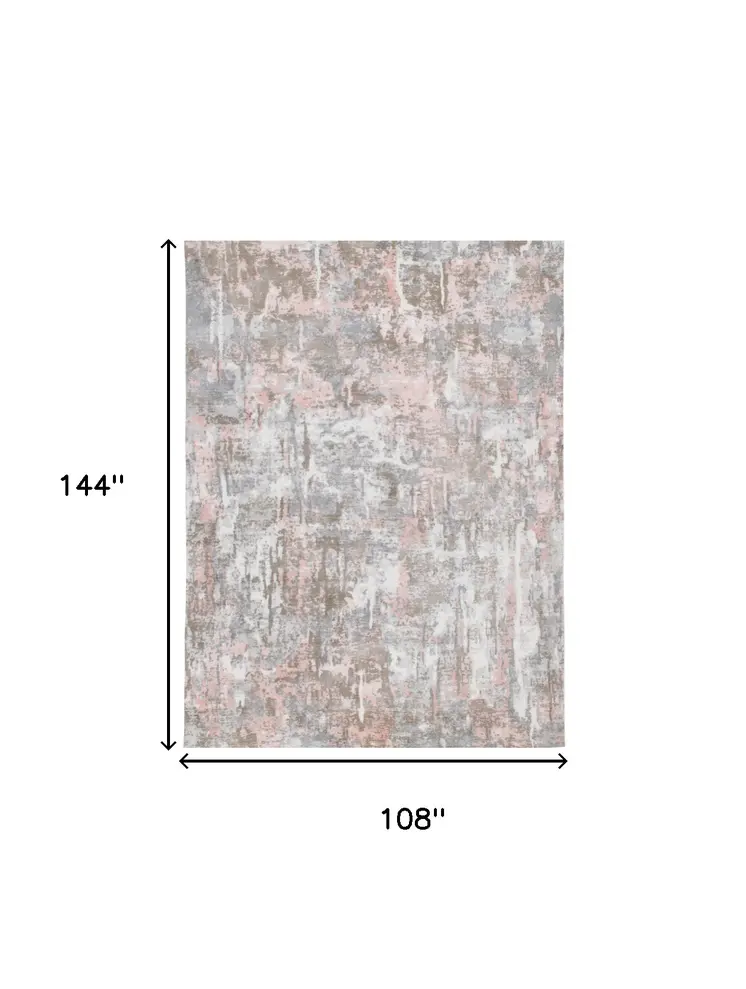 9' X 12' Gray and Pink Abstract Hand Loomed Area Rug