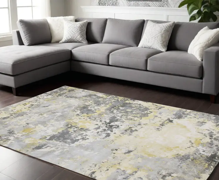 9' X 12' Gray and Yellow Abstract Hand Loomed Area Rug