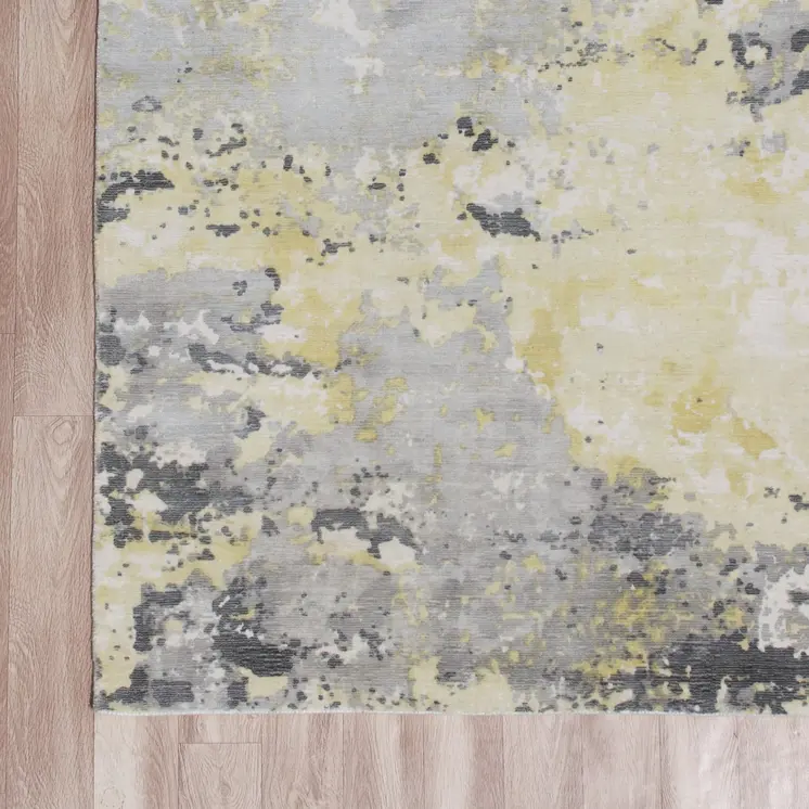 9' X 12' Gray and Yellow Abstract Hand Loomed Area Rug