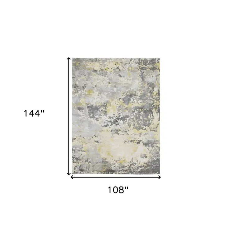 9' X 12' Gray and Yellow Abstract Hand Loomed Area Rug