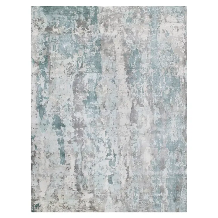 9' X 12' Ivory Blue and Gray Abstract Wool Blend Hand Loomed Area Rug