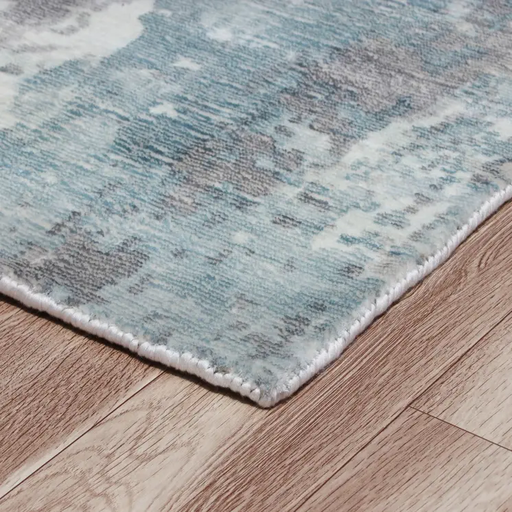 9' X 12' Ivory Blue and Gray Abstract Wool Blend Hand Loomed Area Rug