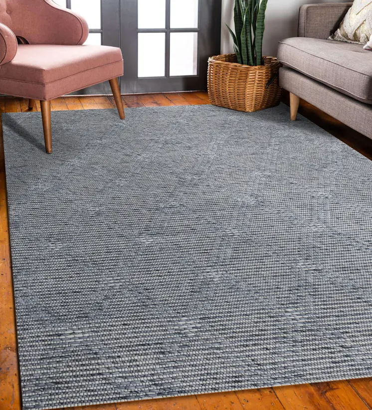 2' X 3' Blue Wool Geometric Hand Woven Area Rug